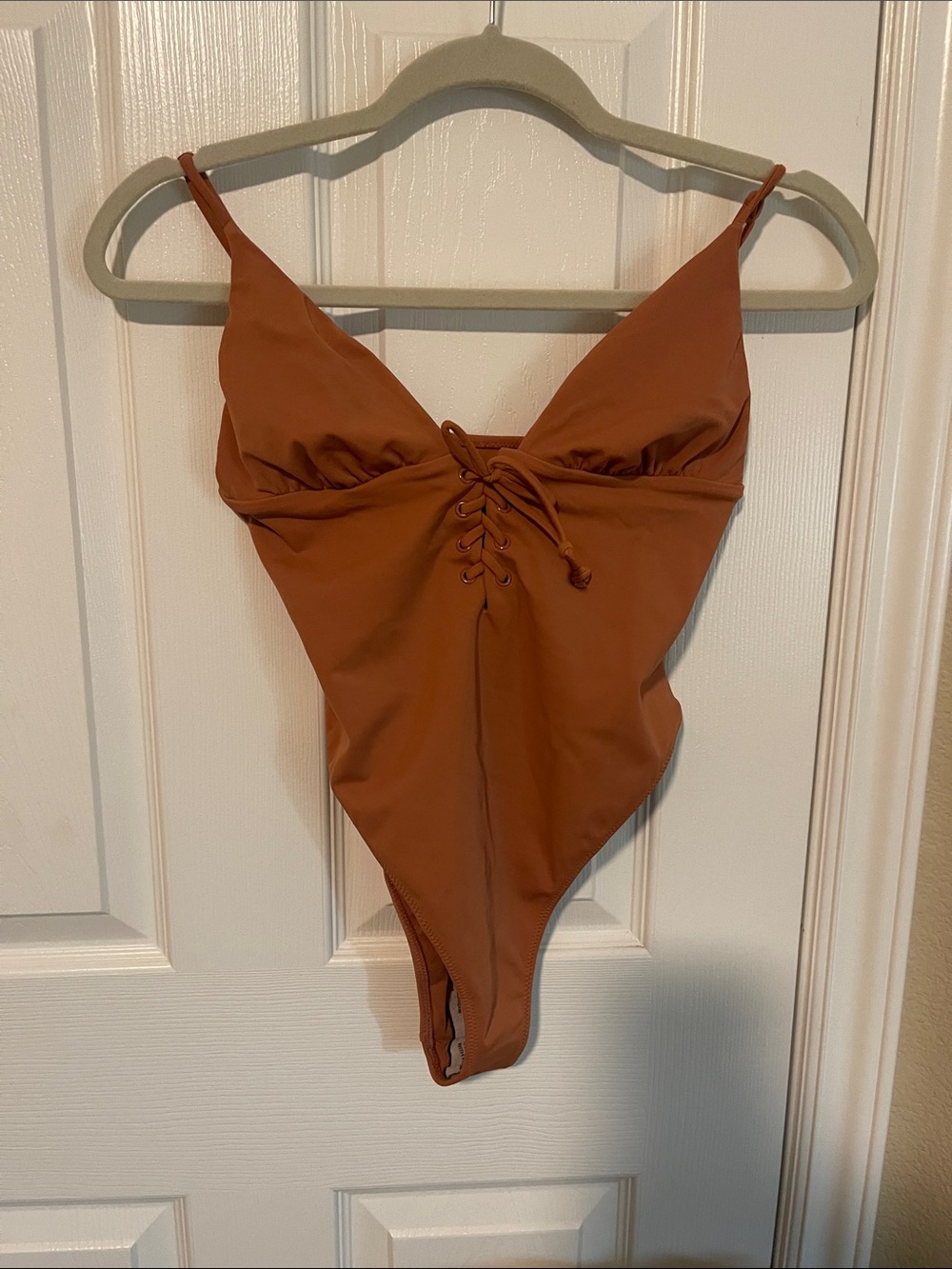 PacSun Rust Lace-Up V-Neck One-Piece Swimsuit